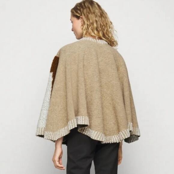 🆕 WOOL PONCHO CAPE LAYERING NWT a.n.a. Maje OSFM Tan Brown Black Cream - Picture 2 of 14